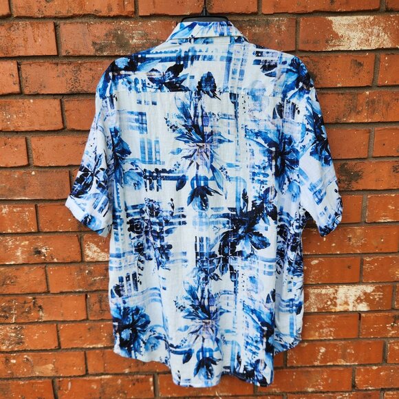 Robert Graham Charach Blue Floral Linen & Cotton Button-Up Men's Shirt L - Picture 2 of 5